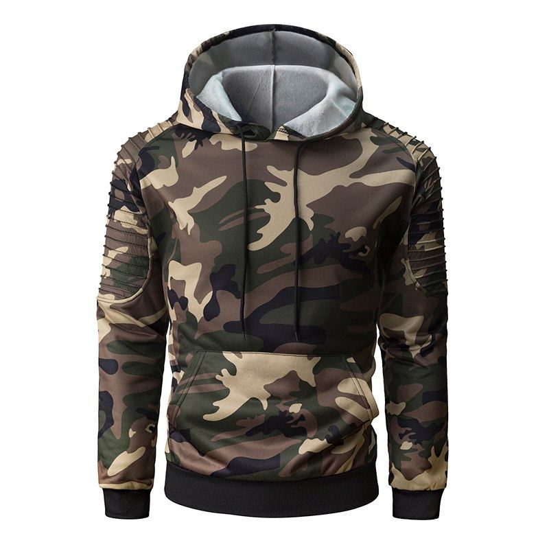 Plisserad Raglanärmar Camouflage Hoodie