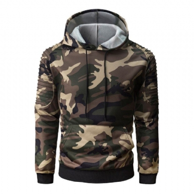 Plisserad Raglanärmar Camouflage Hoodie