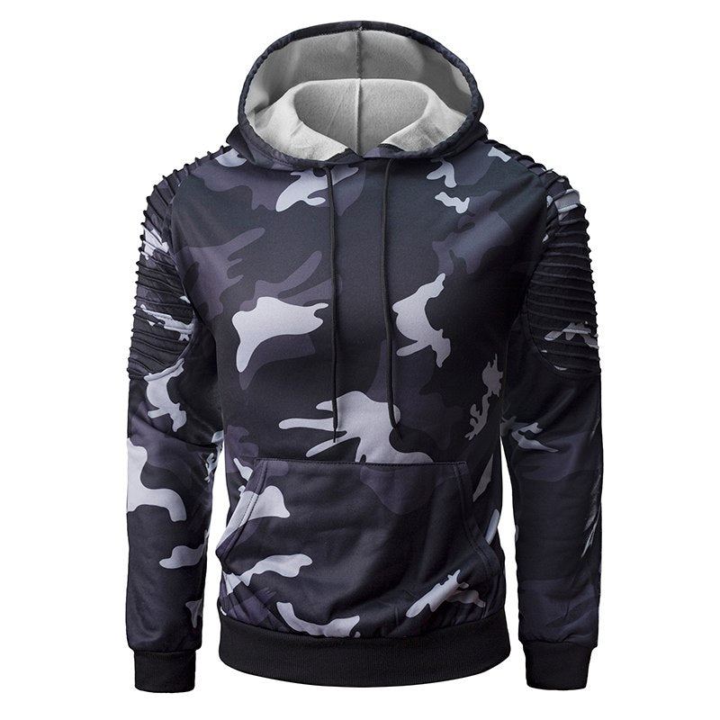 Plisserad Raglanärmar Camouflage Hoodie