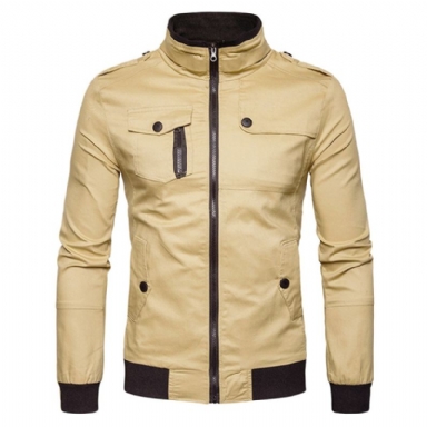 Epaulet Design Pockets Zip Up Jacka