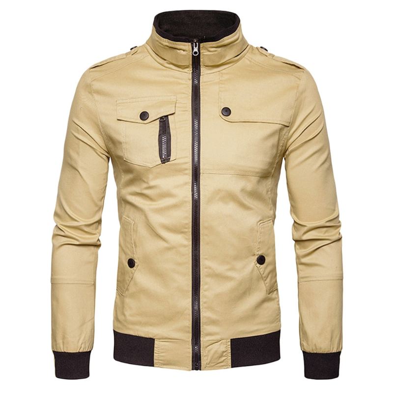 Epaulet Design Pockets Zip Up Jacka