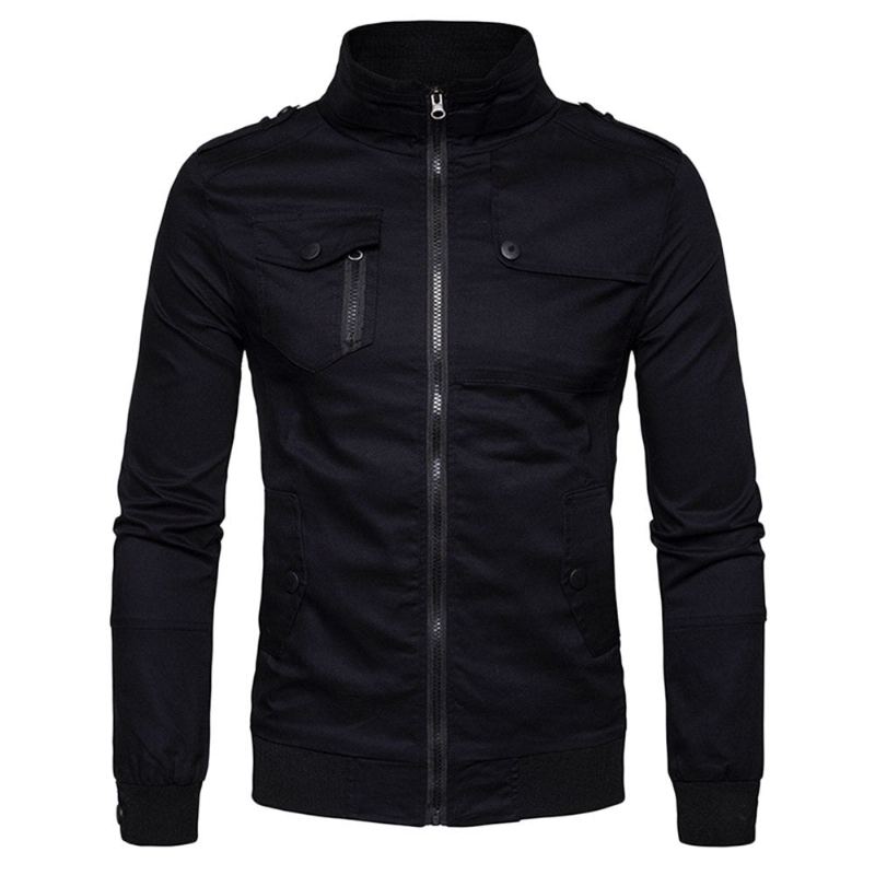 Epaulet Design Pockets Zip Up Jacka