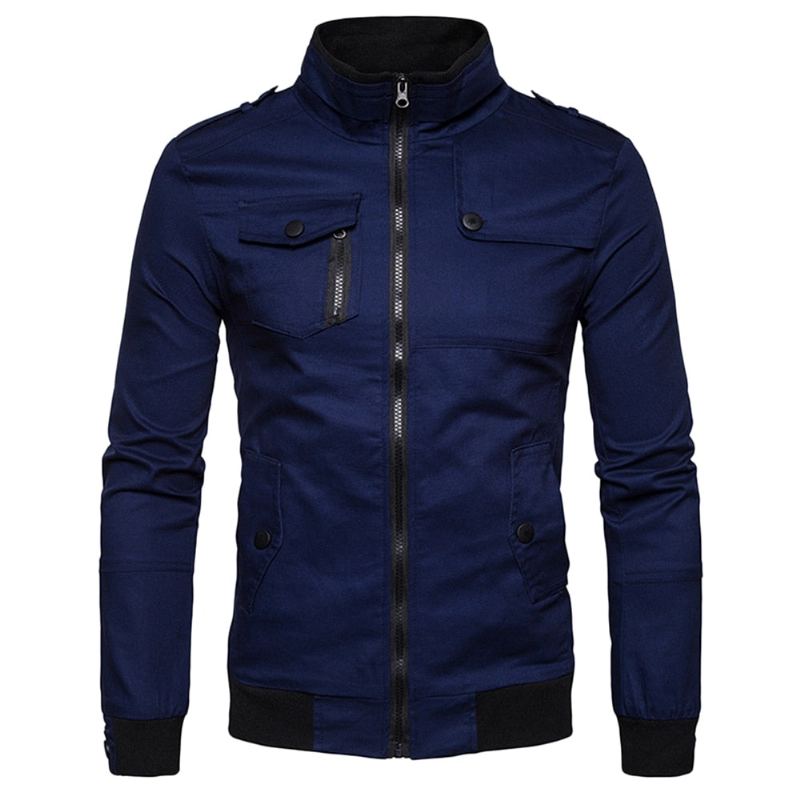 Epaulet Design Pockets Zip Up Jacka