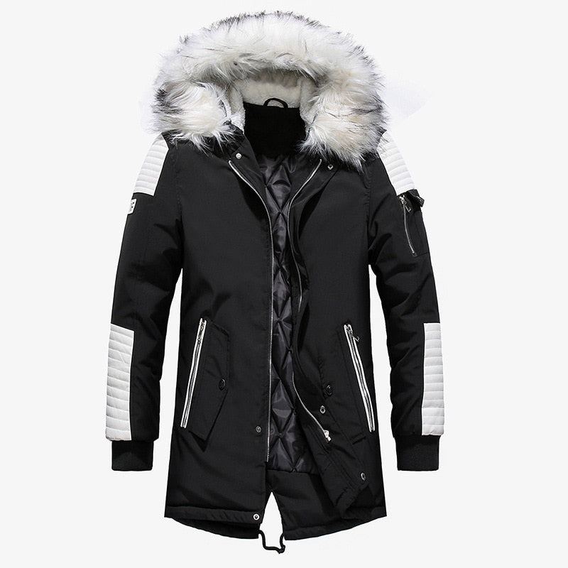 Pälskrage Hooded Black Color Long Parka