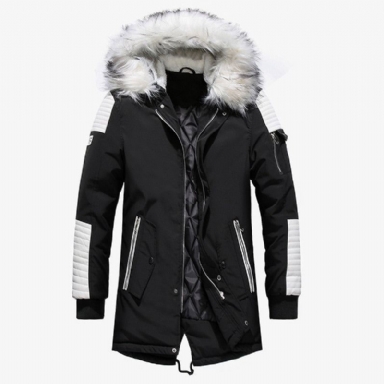 Pälskrage Hooded Black Color Long Parka