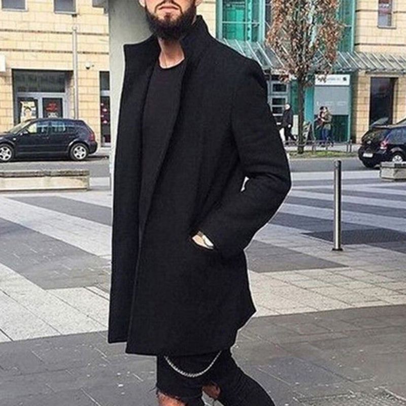 Solid Slim Wool Trench Lapel Coat