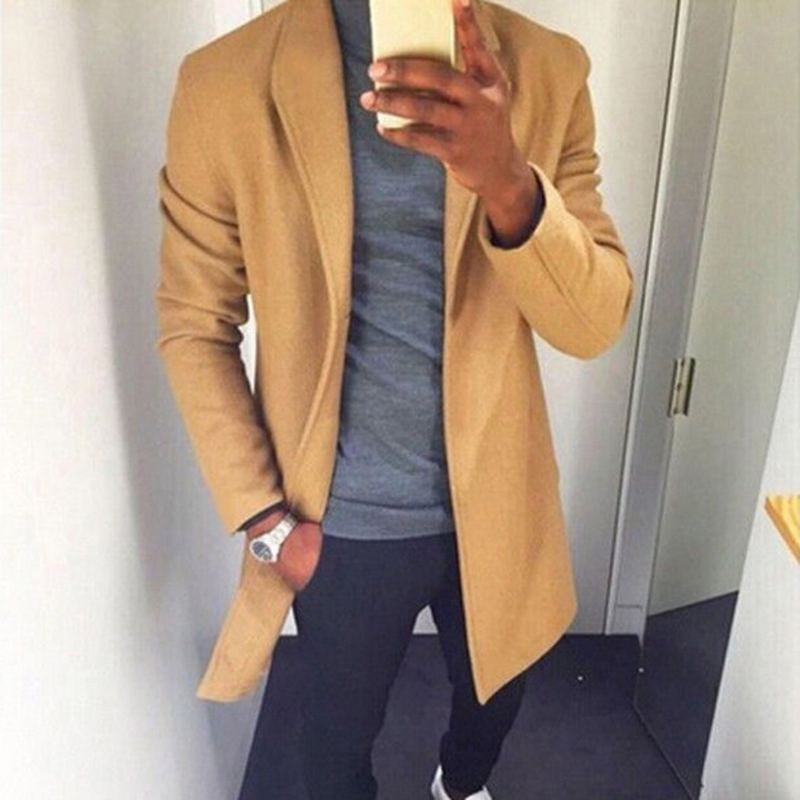 Solid Slim Wool Trench Lapel Coat