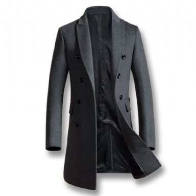 Varm Affärsman Woolen Long Peacoat