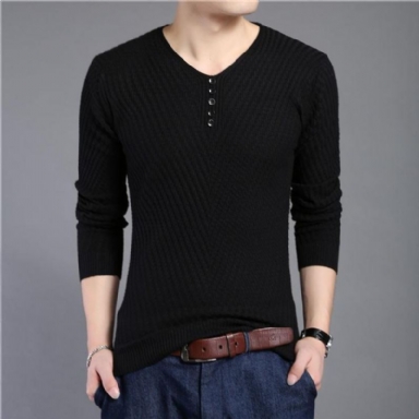 Solid V-ringad Slim Fit Pullover