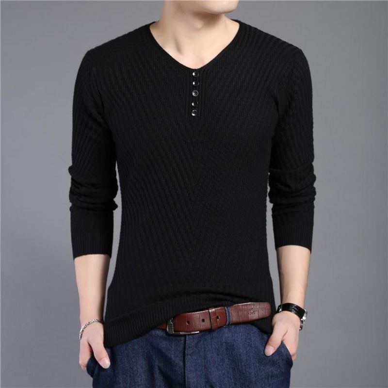 Solid V-ringad Slim Fit Pullover