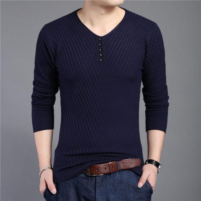 Solid V-ringad Slim Fit Pullover