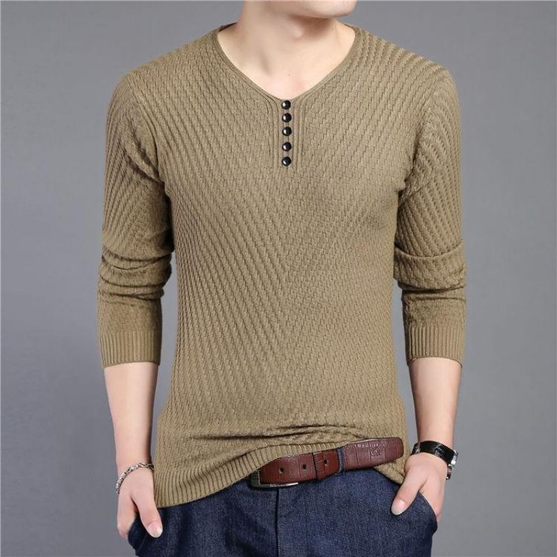 Solid V-ringad Slim Fit Pullover