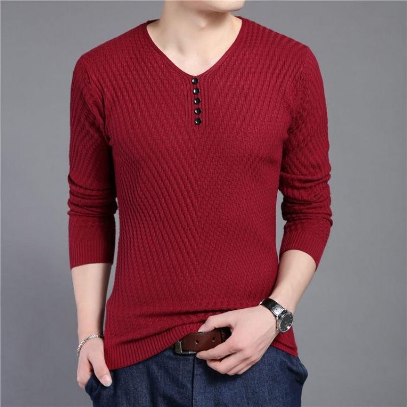 Solid V-ringad Slim Fit Pullover