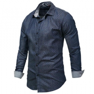 Polka Dot Denim Dress Shirt