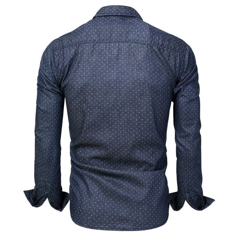 Polka Dot Denim Dress Shirt