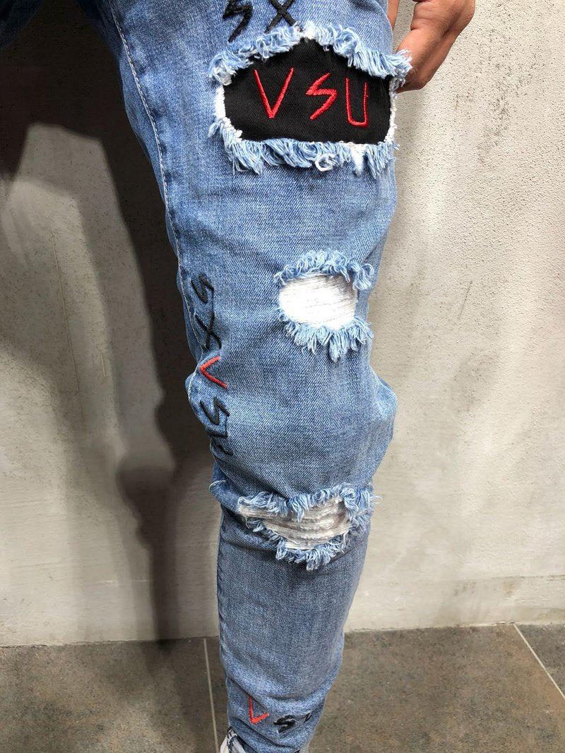 Blå Skinny Hål Jeans