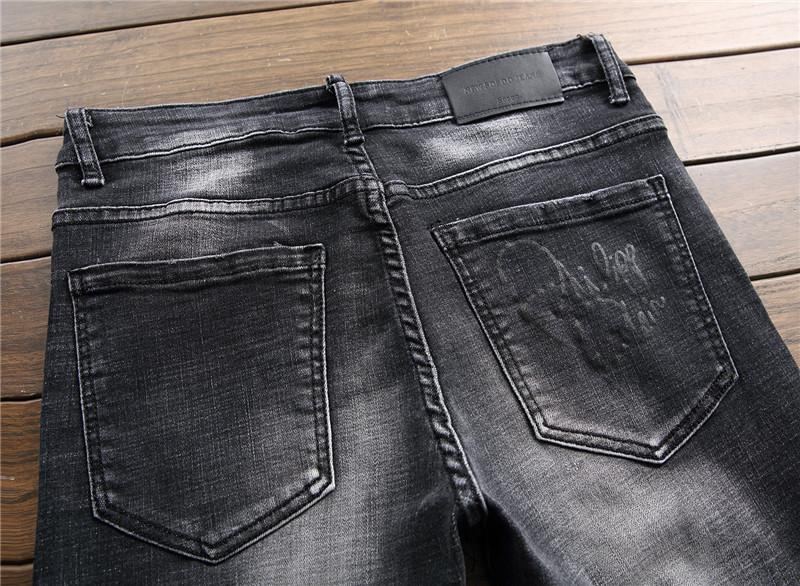 Elastiska Tvättade Rippade Jeans