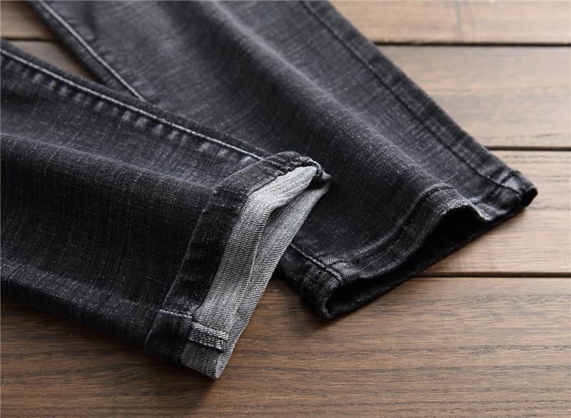 Elastiska Tvättade Rippade Jeans