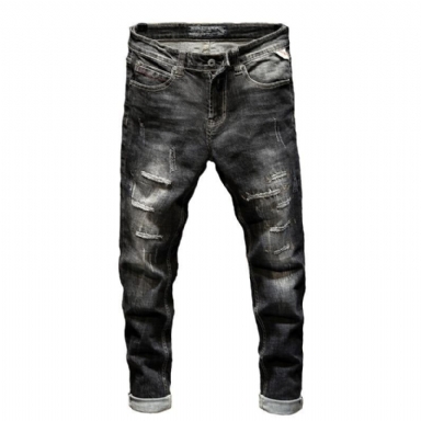 Frayed Destroyed Slim Fit Stretch Jeans