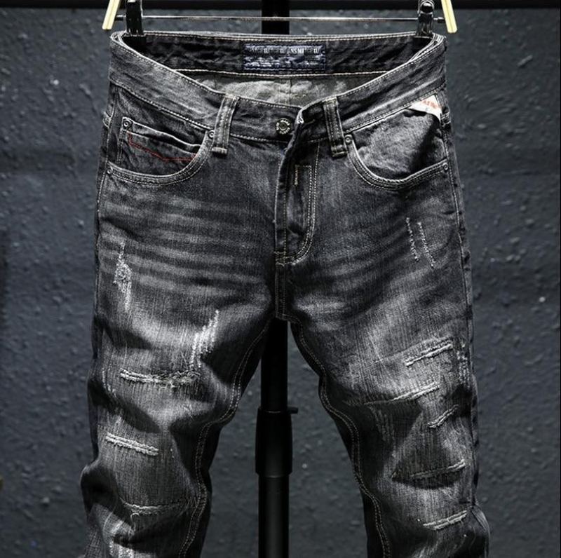 Frayed Destroyed Slim Fit Stretch Jeans