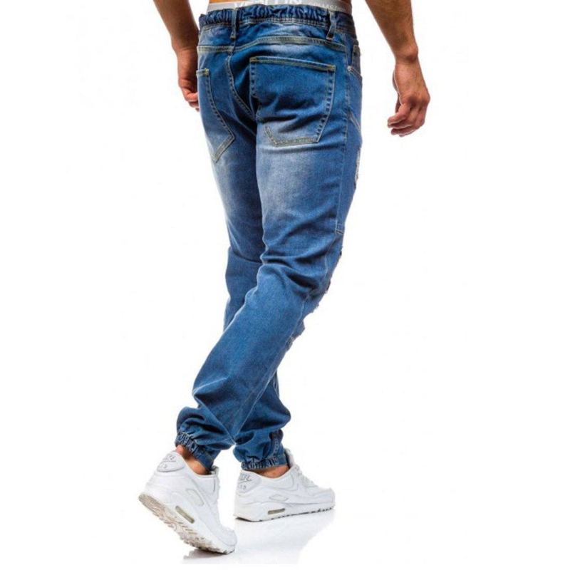 Hip Hop Tvättade Män Skinny Hole Jean