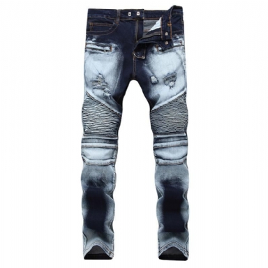 Plisserade Jeans I Stretchig Denim