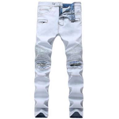 Plisserade Jeans I Stretchig Denim