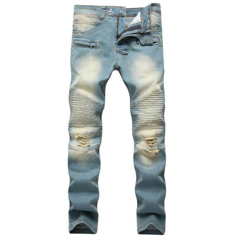 Plisserade Jeans I Stretchig Denim