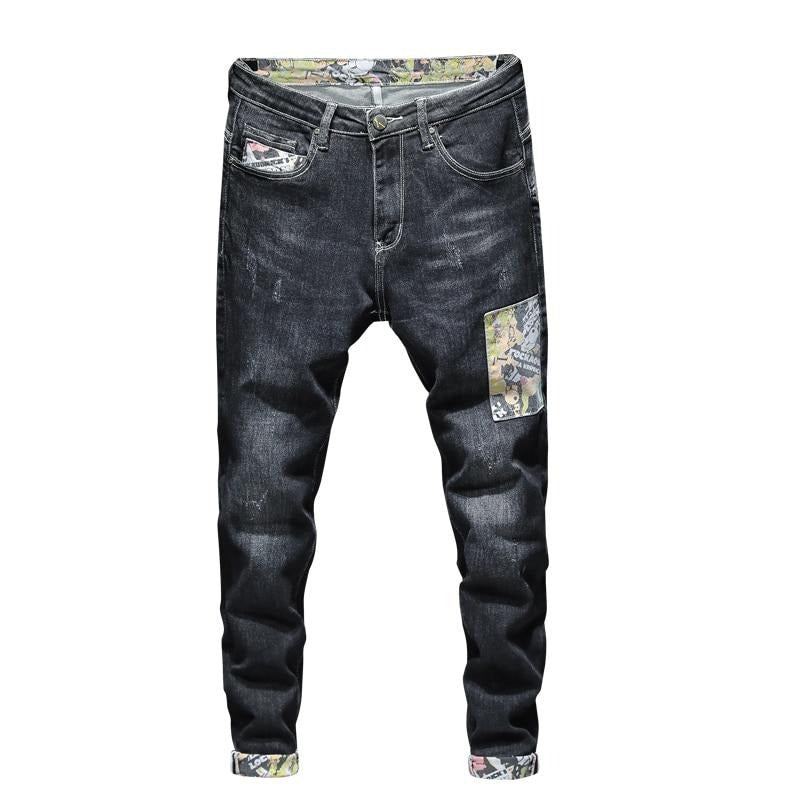 Stretch Pacthwork Mönster Mode Jeans