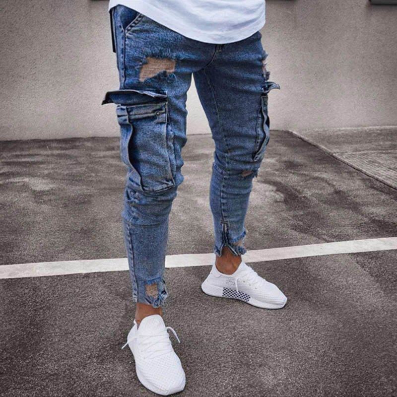 Trend Knee Hole Zipper Feet Jeans