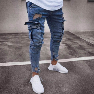 Trend Knee Hole Zipper Feet Jeans