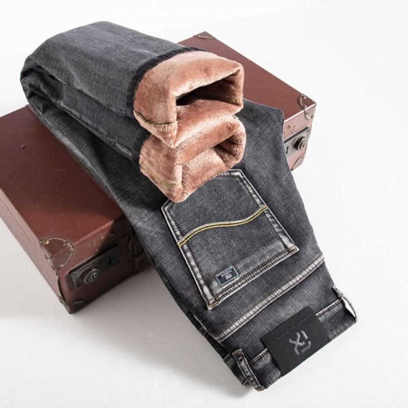 Vinter Fleece Varma Klassiska Jeans