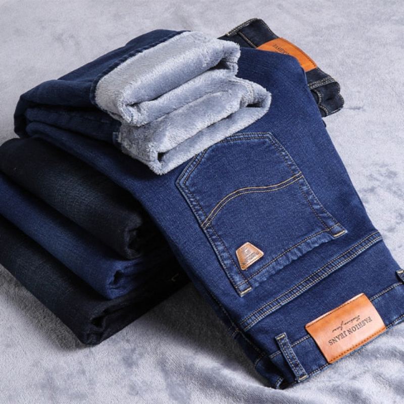 Vinter Fleece Varma Klassiska Jeans