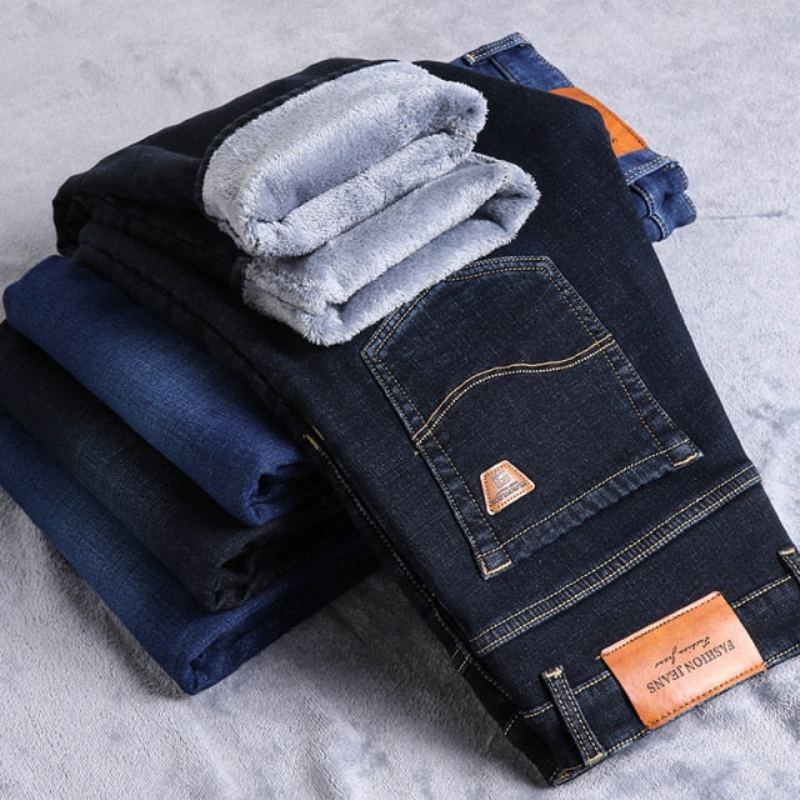 Vinter Fleece Varma Klassiska Jeans