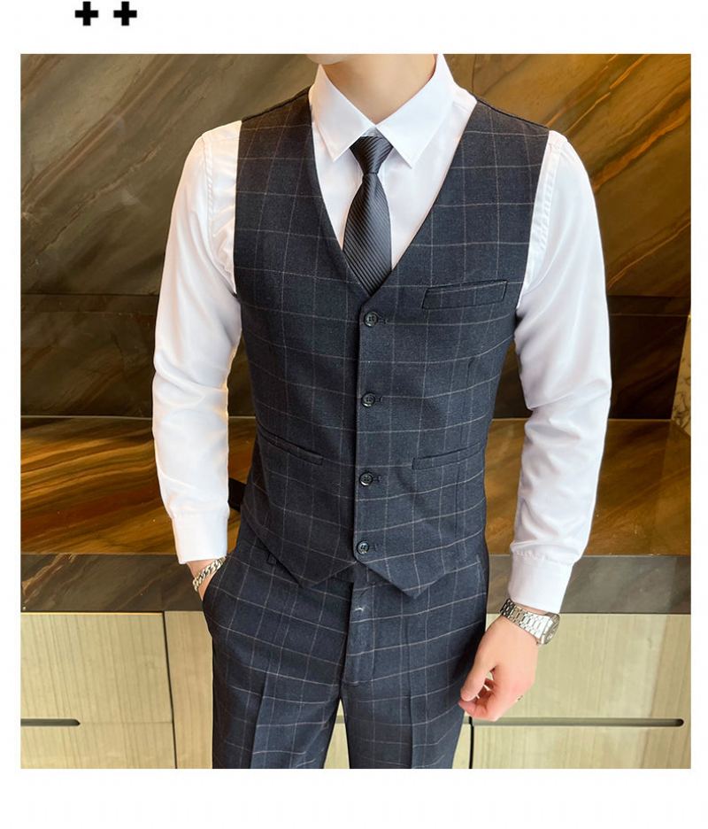 Business Casual Pläd High-end 3-delad England Kostym