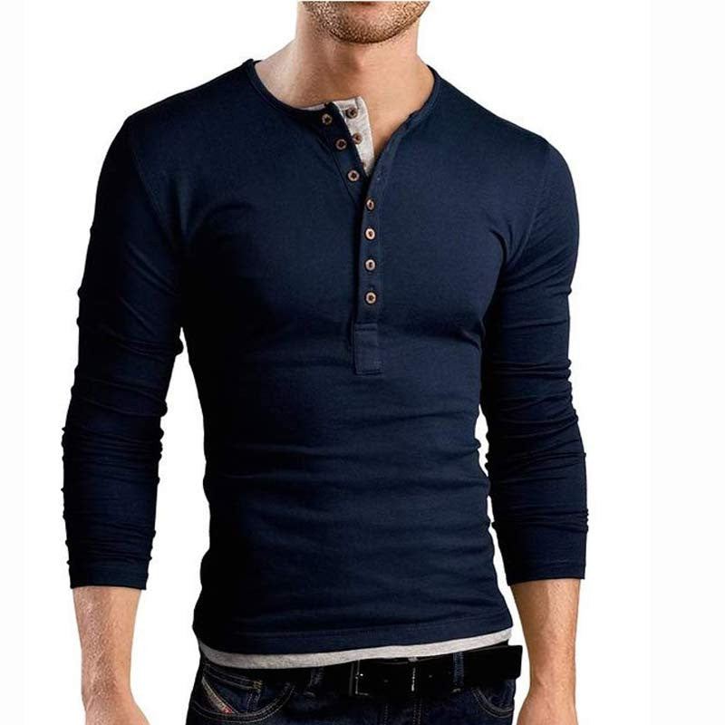 Dubbel V-hals Henley Tee Shirt