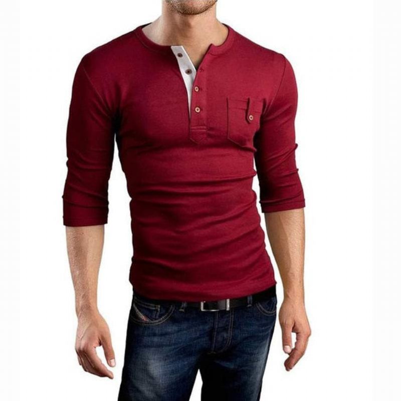 Dubbel V-hals Henley Tee Shirt