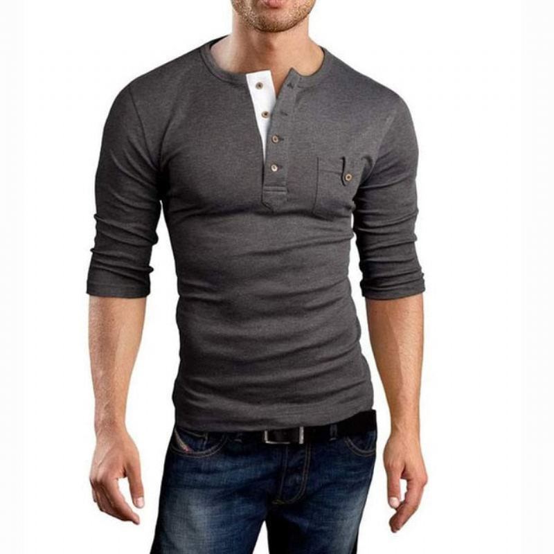 Dubbel V-hals Henley Tee Shirt