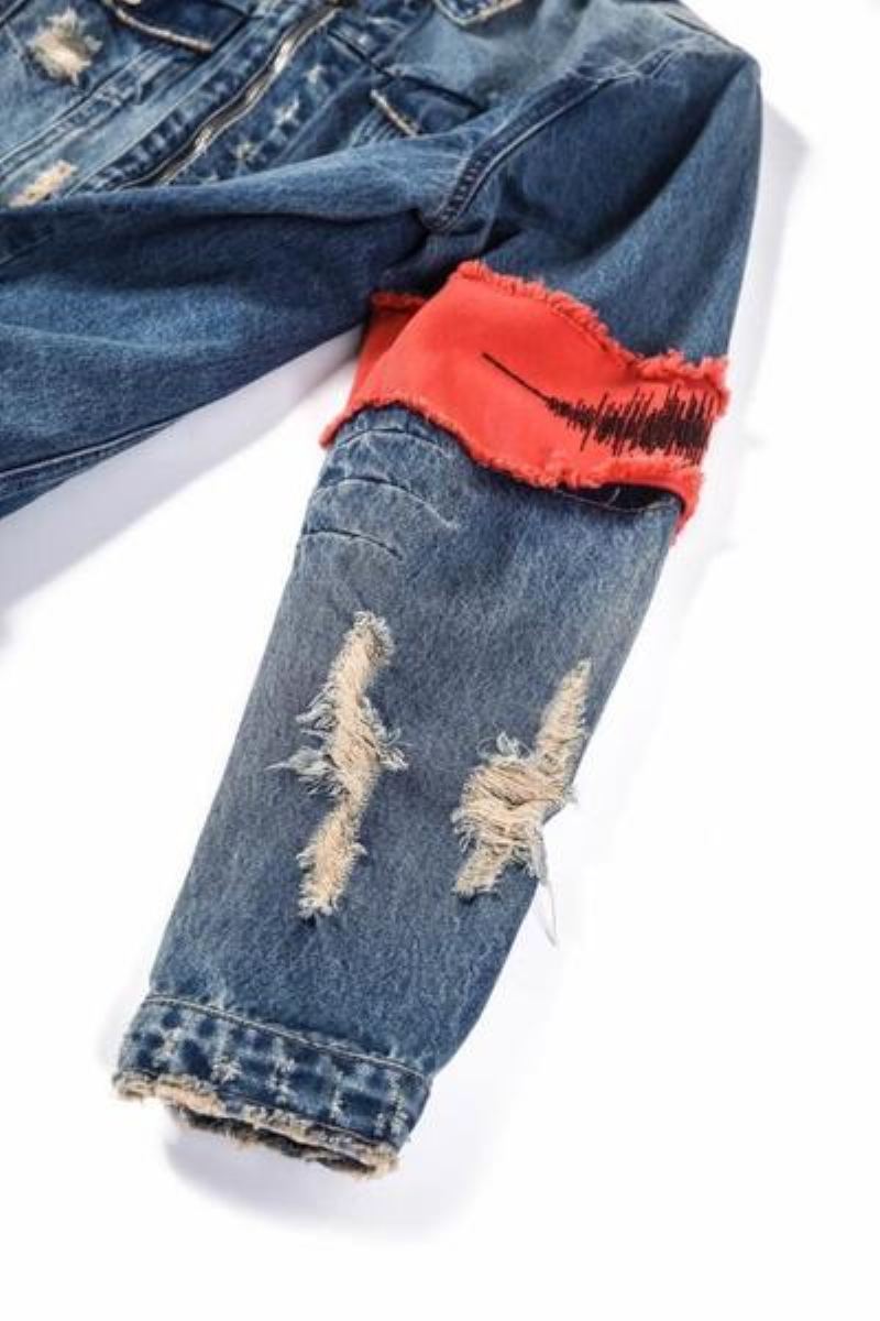 Ripped Ribbon Distressed Jeansjacka