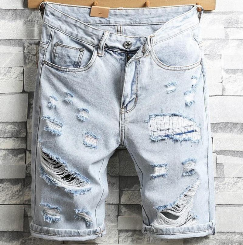 Brittisk Stil Hål Knälånga Jeans Kort