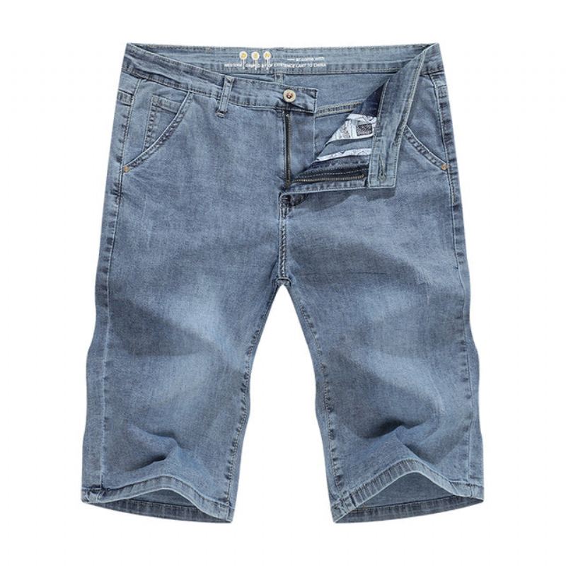 Ljusblå Vanliga Stretchiga Jeansshorts