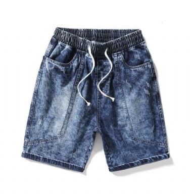 Mid-midja Tvättade Raka Jeansshorts