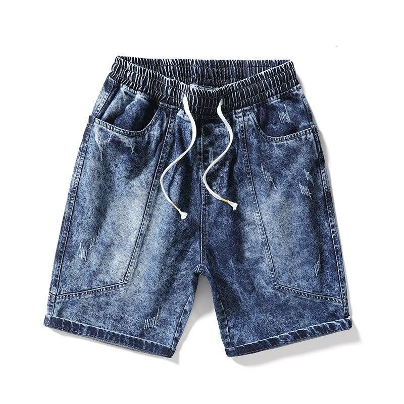 Mid-midja Tvättade Raka Jeansshorts