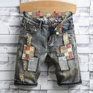 Ripped Patch Streetwear Retro Jeansshorts