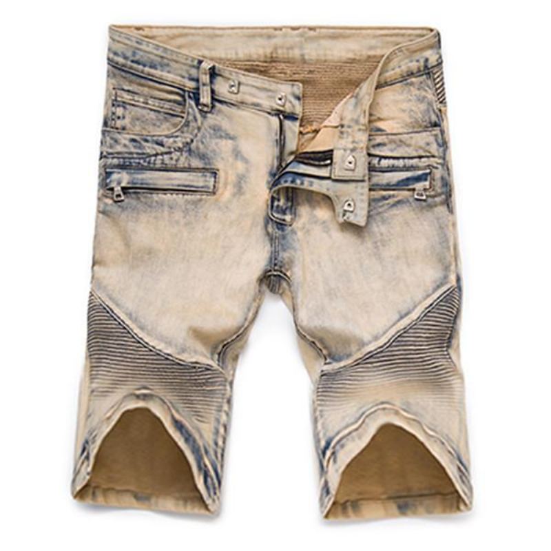 Veckade Motorjeansshorts