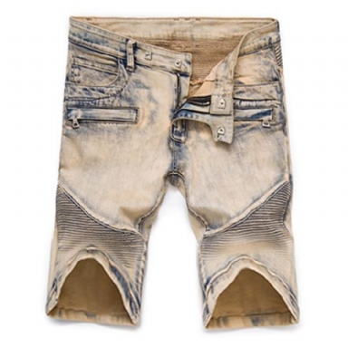 Veckade Motorjeansshorts