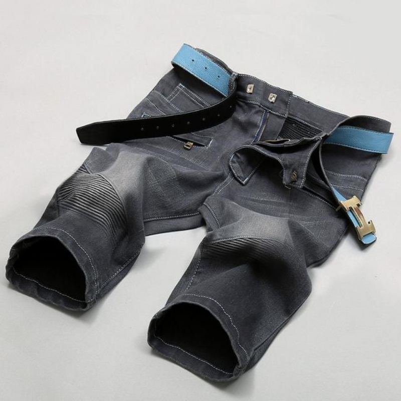 Veckade Motorjeansshorts